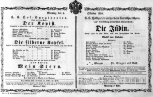 Theaterzettel (Oper und Burgtheater in Wien) 18581004 Seite: 1