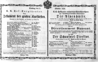 Theaterzettel (Oper und Burgtheater in Wien) 18581005 Seite: 1
