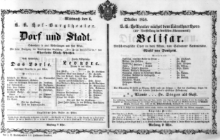 Theaterzettel (Oper und Burgtheater in Wien) 18581006 Seite: 1