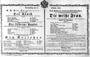 Theaterzettel (Oper und Burgtheater in Wien) 18581007 Seite: 1