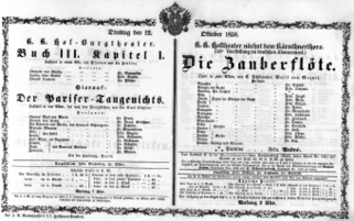 Theaterzettel (Oper und Burgtheater in Wien) 18581012 Seite: 1
