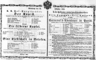 Theaterzettel (Oper und Burgtheater in Wien) 18581013 Seite: 1