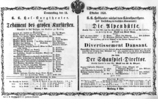 Theaterzettel (Oper und Burgtheater in Wien) 18581014 Seite: 1