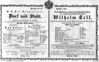 Theaterzettel (Oper und Burgtheater in Wien) 18581015 Seite: 1