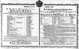 Theaterzettel (Oper und Burgtheater in Wien) 18581016 Seite: 1