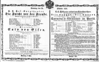 Theaterzettel (Oper und Burgtheater in Wien) 18581024 Seite: 1