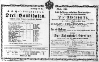 Theaterzettel (Oper und Burgtheater in Wien) 18581025 Seite: 1