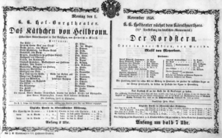 Theaterzettel (Oper und Burgtheater in Wien) 18581101 Seite: 1