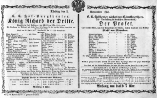Theaterzettel (Oper und Burgtheater in Wien) 18581102 Seite: 1