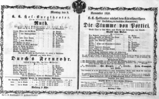Theaterzettel (Oper und Burgtheater in Wien) 18581108 Seite: 1