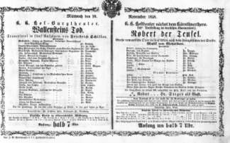 Theaterzettel (Oper und Burgtheater in Wien) 18581110 Seite: 1