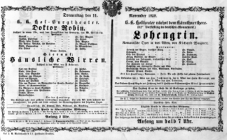 Theaterzettel (Oper und Burgtheater in Wien) 18581111 Seite: 1