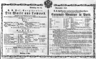 Theaterzettel (Oper und Burgtheater in Wien) 18581114 Seite: 1