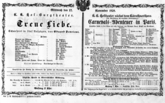Theaterzettel (Oper und Burgtheater in Wien) 18581117 Seite: 1