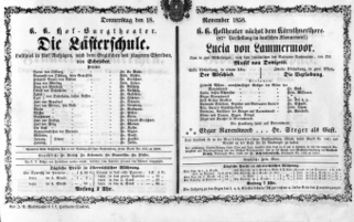 Theaterzettel (Oper und Burgtheater in Wien) 18581118 Seite: 1