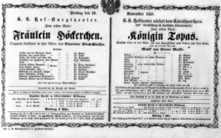 Theaterzettel (Oper und Burgtheater in Wien) 18581119 Seite: 1
