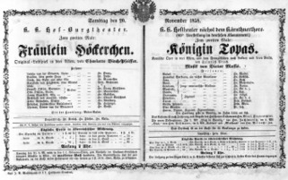 Theaterzettel (Oper und Burgtheater in Wien) 18581120 Seite: 1