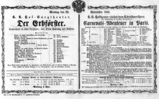 Theaterzettel (Oper und Burgtheater in Wien) 18581122 Seite: 1