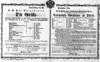 Theaterzettel (Oper und Burgtheater in Wien) 18581125 Seite: 1