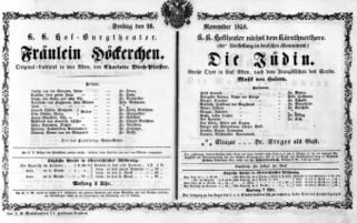 Theaterzettel (Oper und Burgtheater in Wien) 18581126 Seite: 1