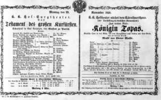 Theaterzettel (Oper und Burgtheater in Wien) 18581129 Seite: 1