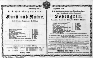 Theaterzettel (Oper und Burgtheater in Wien) 18581201 Seite: 1