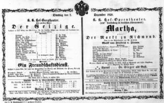 Theaterzettel (Oper und Burgtheater in Wien) 18581207 Seite: 1