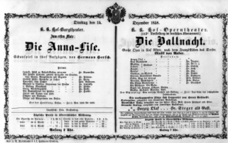 Theaterzettel (Oper und Burgtheater in Wien) 18581214 Seite: 1