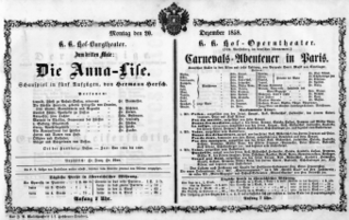 Theaterzettel (Oper und Burgtheater in Wien) 18581220 Seite: 1