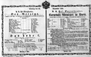 Theaterzettel (Oper und Burgtheater in Wien) 18581228 Seite: 1