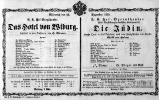 Theaterzettel (Oper und Burgtheater in Wien) 18581229 Seite: 1