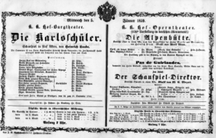 Theaterzettel (Oper und Burgtheater in Wien) 18590105 Seite: 1