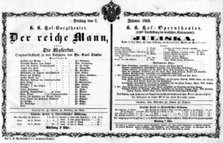 Theaterzettel (Oper und Burgtheater in Wien) 18590107 Seite: 1