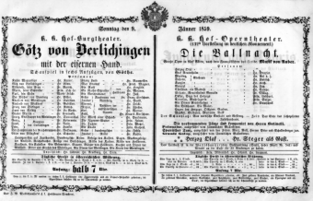 Theaterzettel (Oper und Burgtheater in Wien) 18590109 Seite: 1