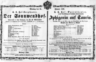 Theaterzettel (Oper und Burgtheater in Wien) 18590110 Seite: 1