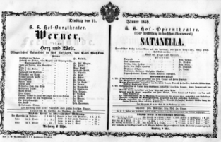 Theaterzettel (Oper und Burgtheater in Wien) 18590111 Seite: 1