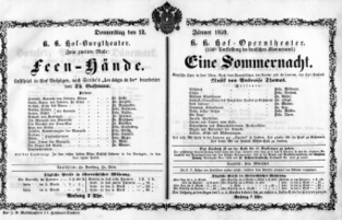 Theaterzettel (Oper und Burgtheater in Wien) 18590113 Seite: 1
