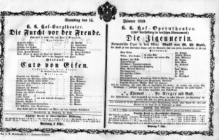 Theaterzettel (Oper und Burgtheater in Wien) 18590115 Seite: 1