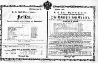 Theaterzettel (Oper und Burgtheater in Wien) 18590118 Seite: 1