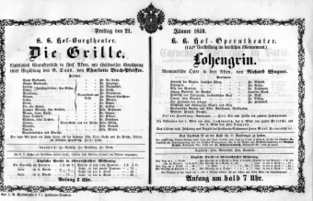 Theaterzettel (Oper und Burgtheater in Wien) 18590121 Seite: 1