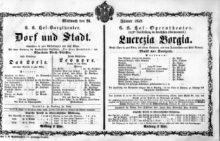Theaterzettel (Oper und Burgtheater in Wien) 18590126 Seite: 1