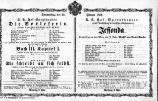 Theaterzettel (Oper und Burgtheater in Wien) 18590127 Seite: 1