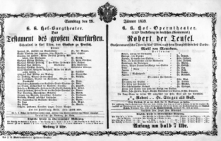 Theaterzettel (Oper und Burgtheater in Wien) 18590129 Seite: 1