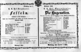 Theaterzettel (Oper und Burgtheater in Wien) 18590201 Seite: 1