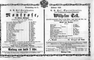 Theaterzettel (Oper und Burgtheater in Wien) 18590203 Seite: 1