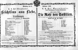 Theaterzettel (Oper und Burgtheater in Wien) 18590206 Seite: 1