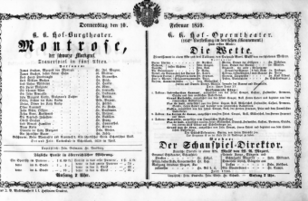 Theaterzettel (Oper und Burgtheater in Wien) 18590210 Seite: 1