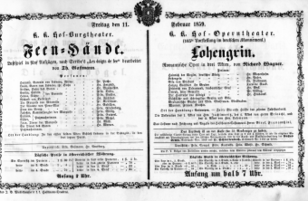 Theaterzettel (Oper und Burgtheater in Wien) 18590211 Seite: 1