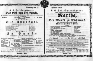 Theaterzettel (Oper und Burgtheater in Wien) 18590212 Seite: 1