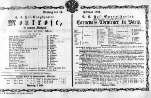 Theaterzettel (Oper und Burgtheater in Wien) 18590213 Seite: 1